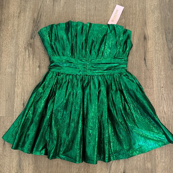 NWT The Collective Green Strapless Metallic Dress - Picture 2 of 5